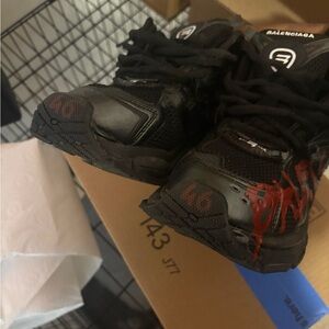 Balenciaga Black Sneakers with Red Detailing